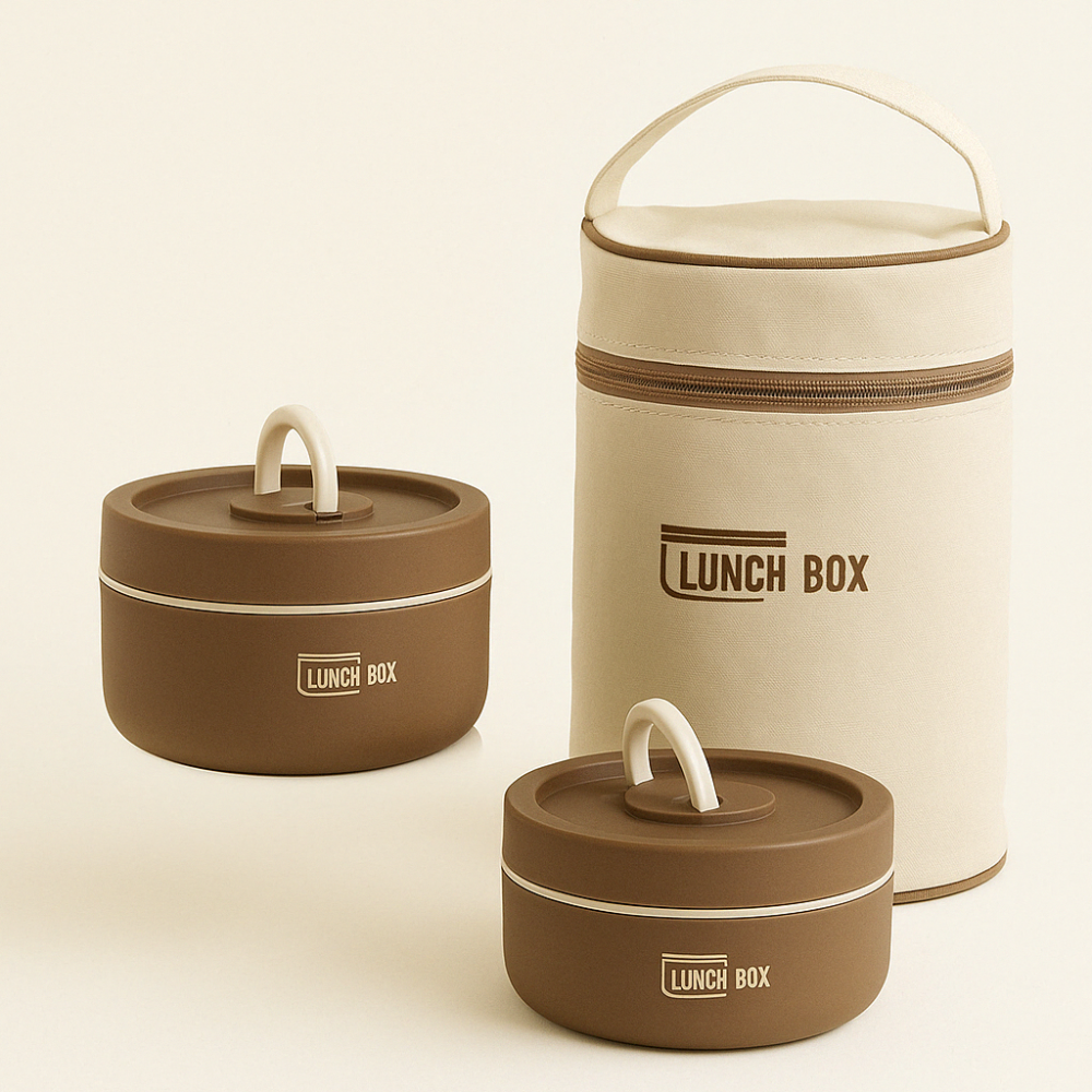 2 Boîtes Alimentaires Empilables Beige avec Sac