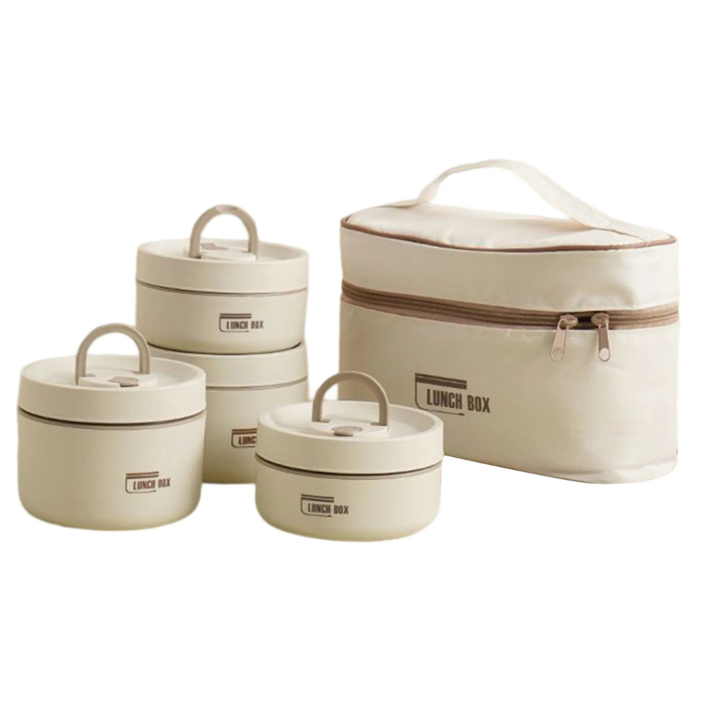 4 Boîtes Alimentaires Empilables Beige avec Sac