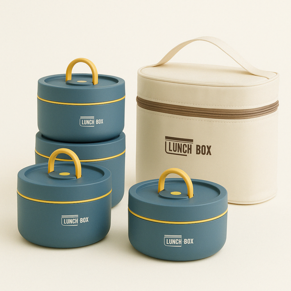 4 Boîtes Alimentaires Empilables Bleu avec Sac