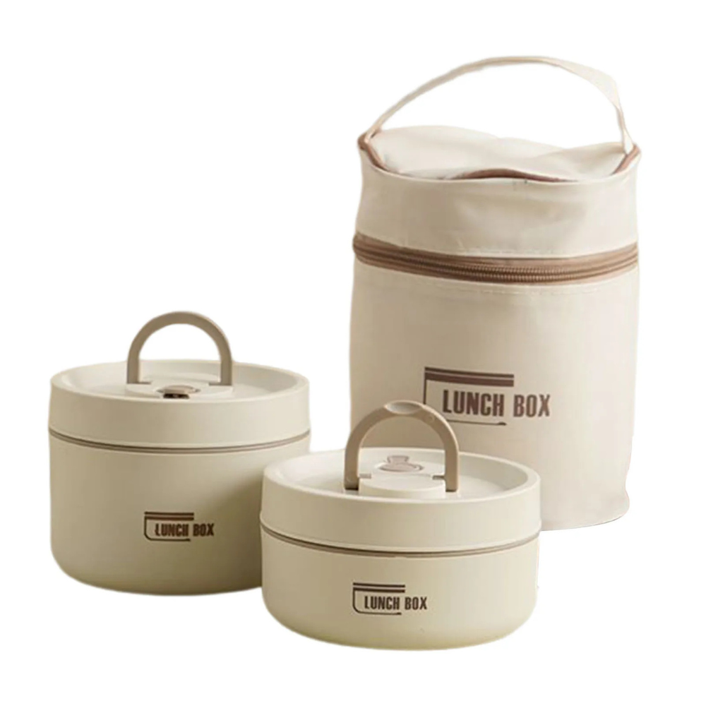 2 Boîtes Alimentaires Empilables Beige avec Sac