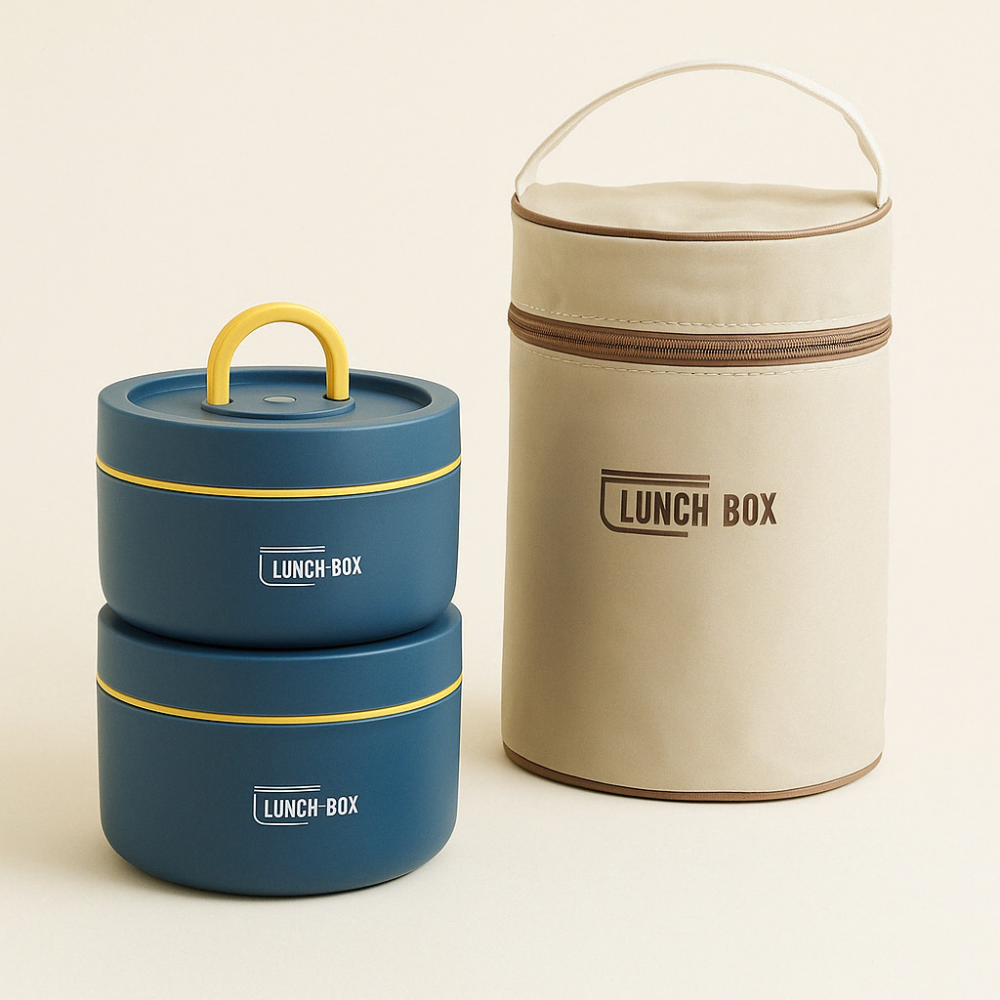 2 Boîtes Alimentaires Empilables Bleu avec Sac
