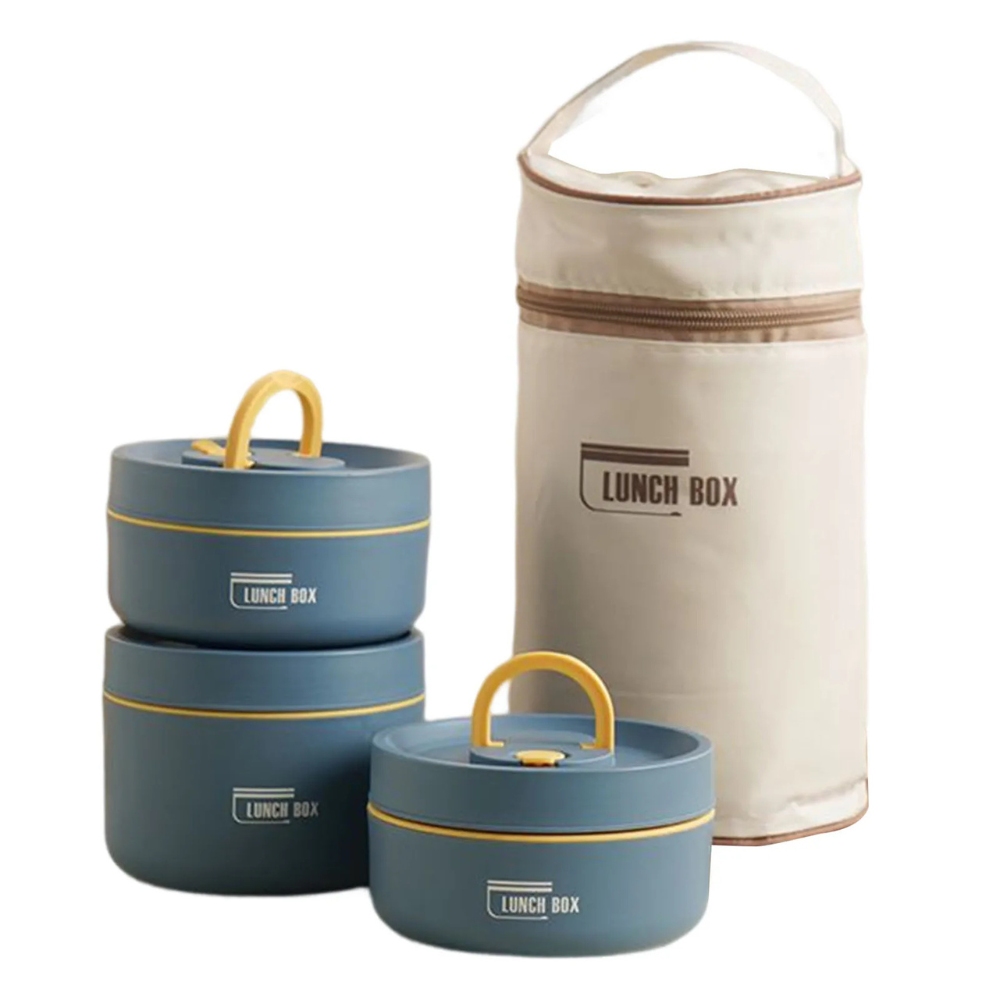 3 Boîtes Alimentaires Empilables Bleu avec Sac
