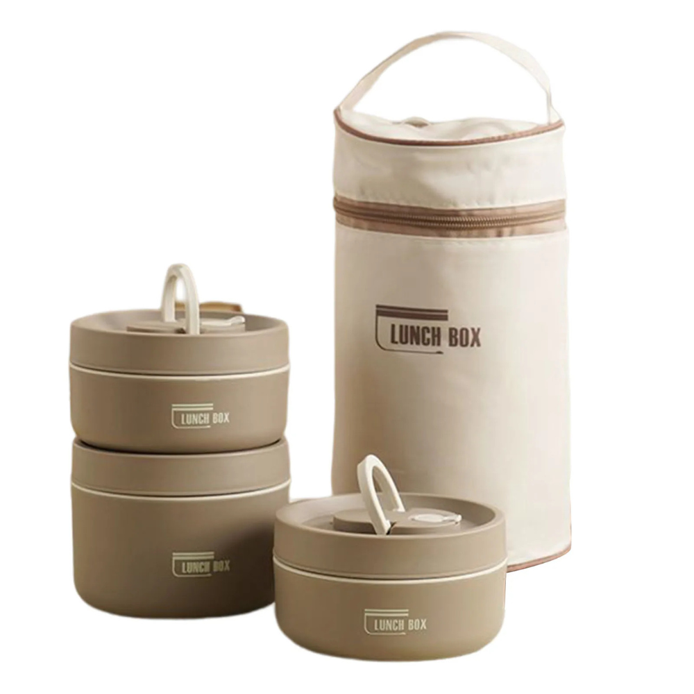 3 Boîtes Alimentaires Empilables Marron avec Sac