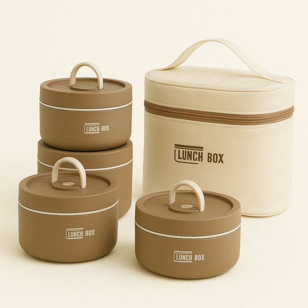 4 Boîtes Alimentaires Empilables Marron avec Sac
